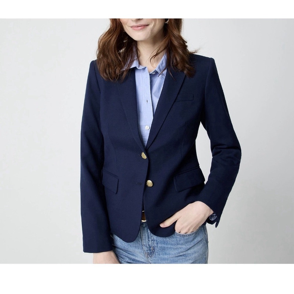 J Crew Original Schoolboy Blazer Womens Preppy Gold Button Wool Size 4 Navy